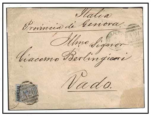 GIBRALTAR - 1886 2 1/2d rate cover to Italy.