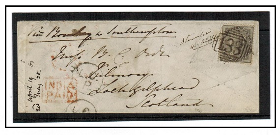 INDIA - 1861 4a rate cover to UK cancelled by barred 