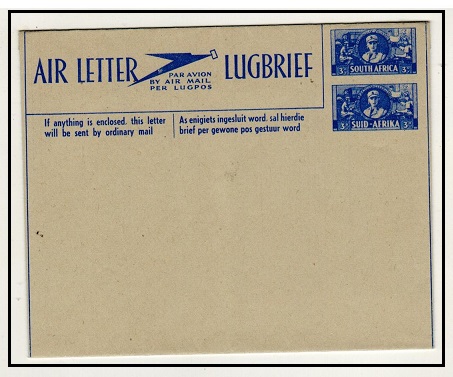 SOUTH AFRICA - 1947 3d+3d blue on greyish-brown air letter unused with smaller type.  H&G 2a.