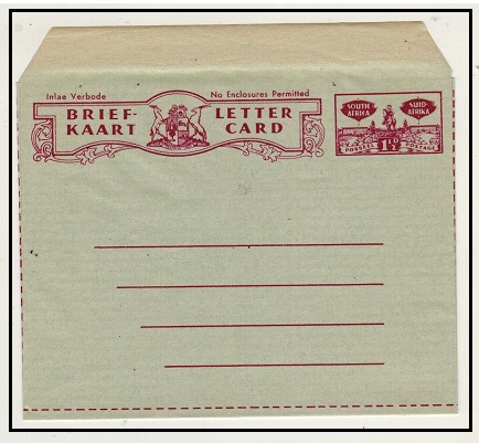 SOUTH AFRICA - 1948 1 1/2d plum letter card unused. H&G 8.