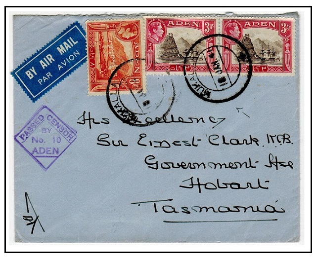 ADEN - 1941 14a rate cover to Tasmania used at MUKALLA and censored.