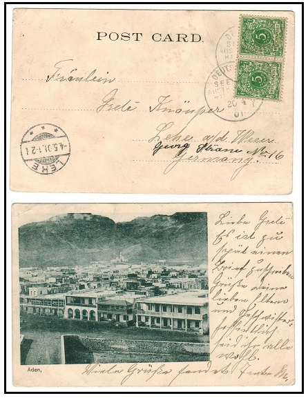 ADEN - 1901 use of postcard to Germany carried by German Fleet Mail.