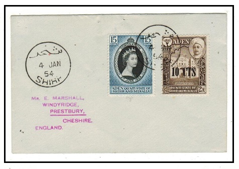 ADEN - 1954 25c rate cover to UK used at SHIHR.