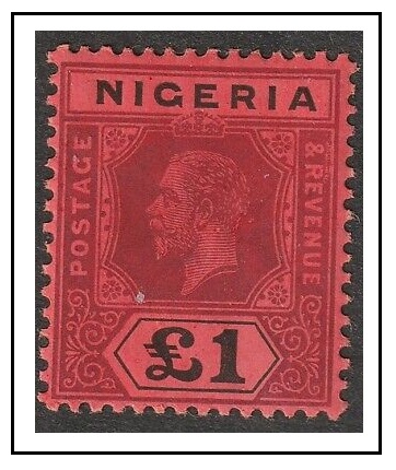 NIGERIA - 1917 £1 purple and black on red very fine mint.  SG 12a.