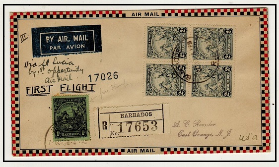 BARBADOS - 1930 flight cover to USA via St.Lucia.