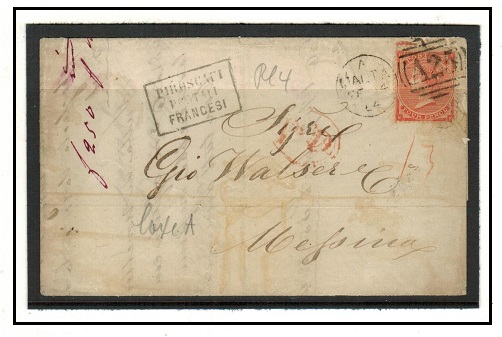 MALTA - 1864 4d rate entire addressed to Italy.
