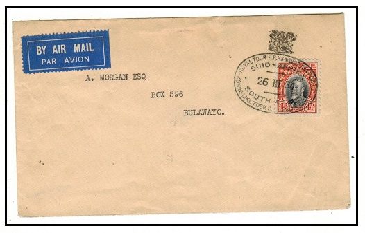 SOUTHERN RHODESIA - 1934 4d rate local cover with ROYAL TOUR canel.