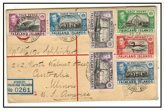 FALKLAND ISLANDS - 1941 multi franked use of the scarce FORMULA red on cream RPSE to USA.