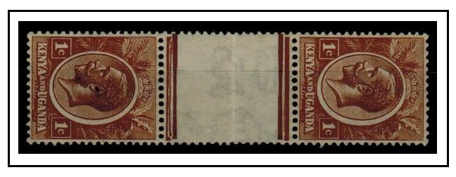 K.U.T. - 1922 1c pale brown fine mint GUTTER MARGIN vertical pair. SG 76.