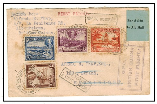 BRITISH GUIANA - 1935 first flight cover to Martinique.