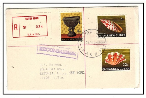 PAPUA NEW GUINEA - 1970 32c rate registered cover to USA used at BAIYER RIVER.