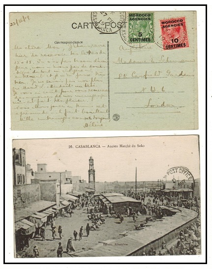 MOROCCO AGENCIES - 1919 15c rate postcard use to UK used at BPO/CASABLANCA.