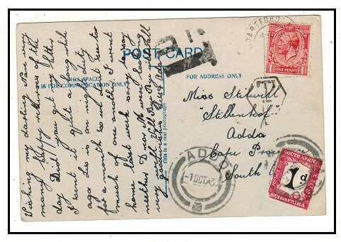 SOUTH AFRICA - 1930 inward underpaid postcard from UK with 