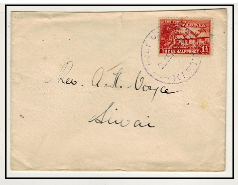 NEW GUINEA - 1929 1 1/2d rate local cover used at POST OFFICE/KIETA.