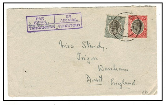 TANGANYIKA - 1932 65c rate cover to UK used at ARUSHA.
