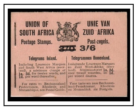 SOUTH AFRICA - 1922 3/6d on 3/- black and salmon BOOKLET but incomplete.  SG SB4.