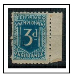 QUEENSLAND - 1923 3d blue UNEMPLOYMENT stamp fine mint. 
