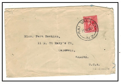 NEW ZEALAND - 1930 1d rate cover to USA used at RAI VALLEY.