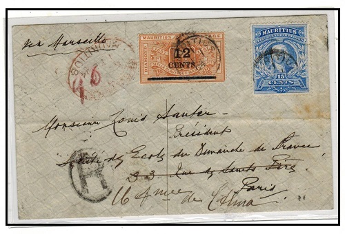 MAURITIUS - 1904 registered cover (folds) to France.