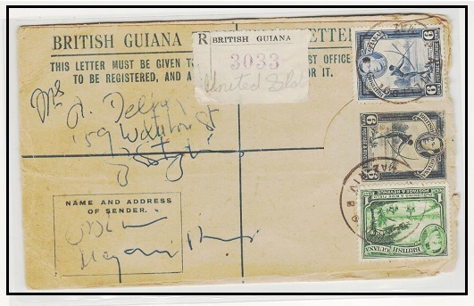 BRITISH GUIANA - 1939 6c blue uprated RPSE use locally at P.A.HILLFOOT.  H&G 12a