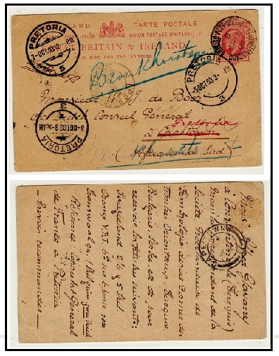 BRITISH LEVANT - 1903 use of GB 1d red PSC to South Africa used at BPO/CONSTANTINOPLE.