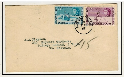 BR.ANTARCTIC TERRITORY - 1963 5d rate cover to Uk used at ADELAIDE ISLAND.