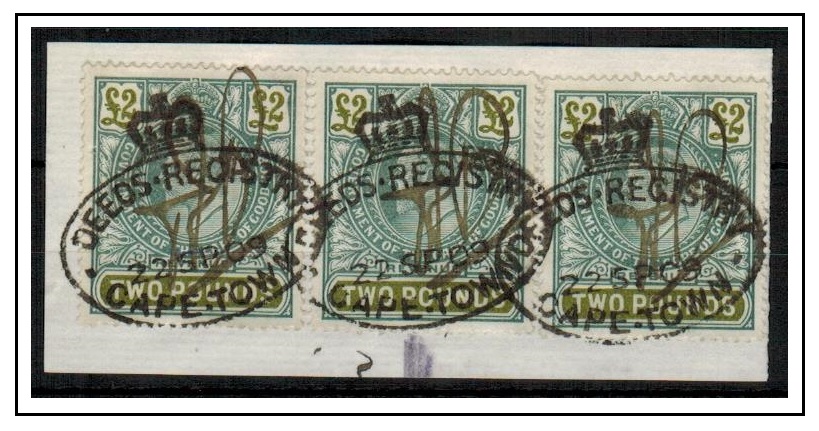 CAPE OF GOOD HOPE - 1903 £2 REVENUE strip usage on piece.