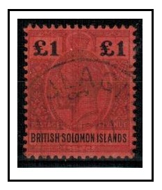 SOLOMON ISLANDS - 1914 £1 purple and black on red fine used.  SG 38.