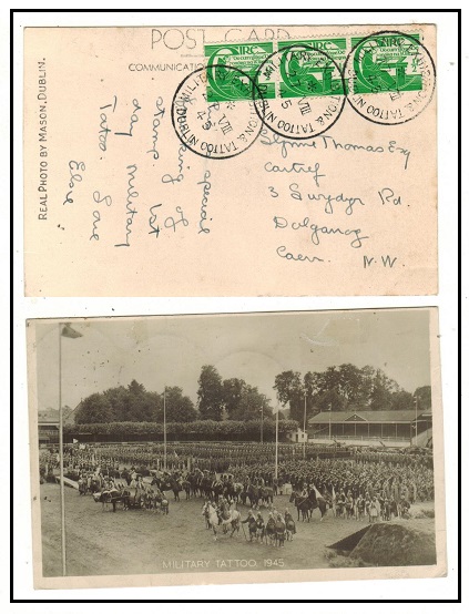 IRELAND - 1945 1 1/2d rate postcard use at MILITARY EXHIBITION & TATTOO/DUBLIN.