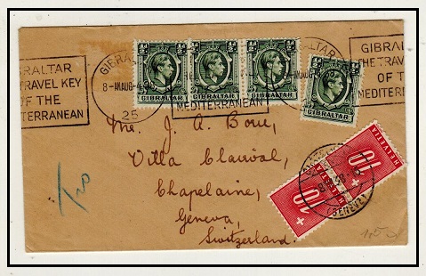 GIBRALTAR - 1938 underpaid cover to Switzerland with 