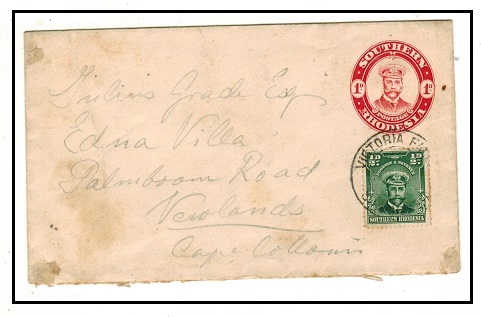 SOUTHERN RHODESIA - 1924 1d red PSE uprated to Newlands at VICTORIA FALLS.  H&G 2.