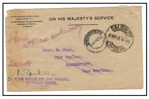 SOUTHERN RHODESIA - 1923 OHMS cover used locally from SALISBURY marked 