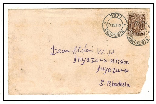 SOUTHERN RHODESIA - 1933 1 1/2d rate cover to Inyazura used at ODZI.