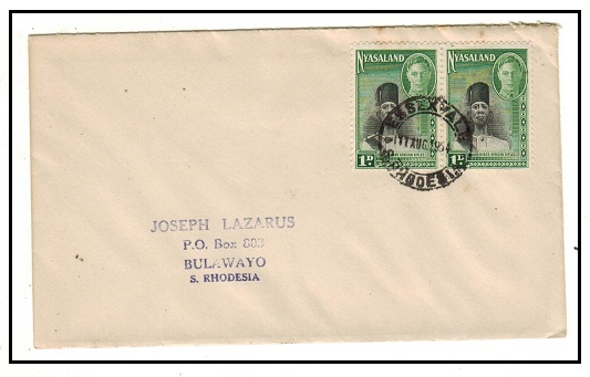 SOUTHERN RHODESIA - 1954 Inter Provincial use of Nyasaland 1d pair on cover at ESSEXVALE.