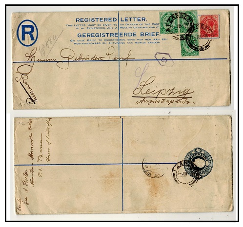 SOUTH AFRICA - 1920 use of 4d blue RPSE to Germany uprated at TZANEEN.