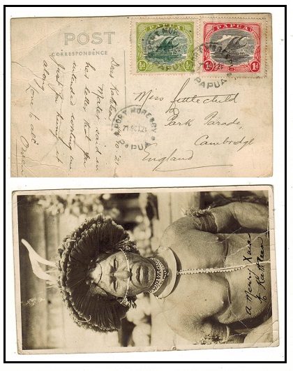 PAPUA - 1921 1 1/2d rate postcard use to UK used at PORT MORESBY.