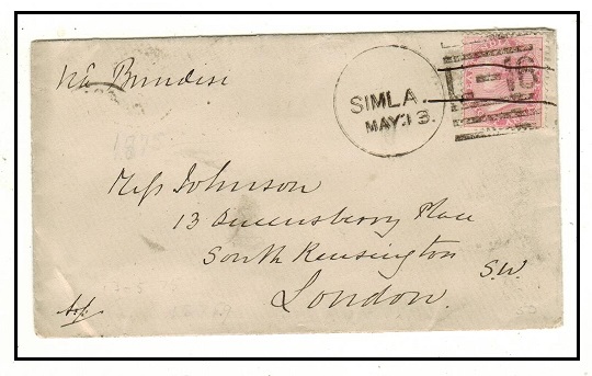 INDIA - 1875 8a rate cover to UK used at SIMLA.