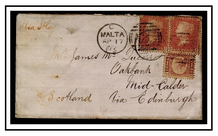 MALTA - 1877 2 1/2d (SG Z23+Z30) rate cover to UK.