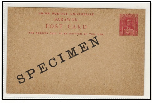 SARAWAK - 1900 4c carmine PSC unused handstamped SPECIMEN.  H&G 4.