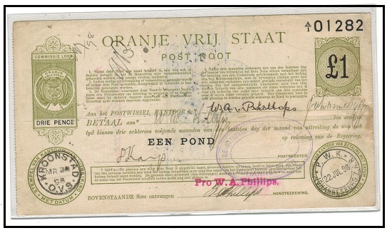 ORANGE RIVER COLONY - 1898 issued £1 green 