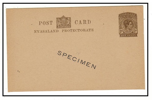NYASALAND - 1938 1d brown PSC unused hand stamped SPECIMEN diagonally in black. H&G 6.
