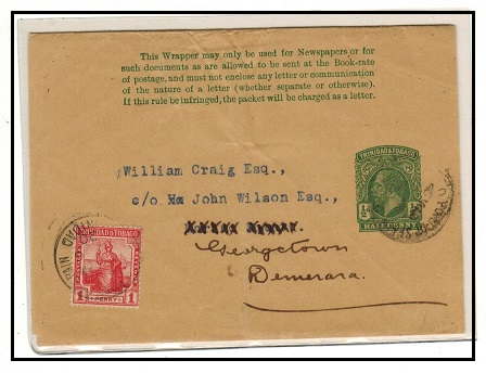 TRINIDAD AND TOBAGO - 1915 1/2d green postal stationery wrapper uprated to Br.Guiana.  H&G 1.
