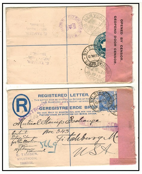 SOUTH AFRICA - 1915 use of 4d blue RPSE with black on pink 
