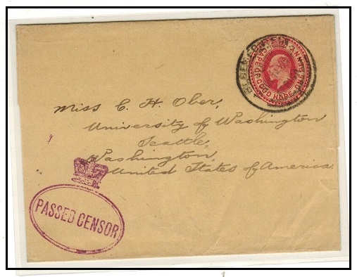 SOUTH AFRICA - 1914 use of Cape 1d carmine stationery wrapper to USA and censored.
