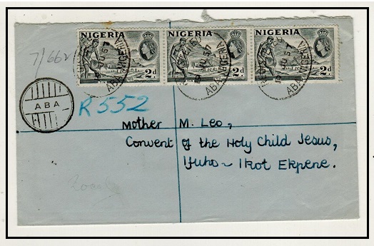 NIGERIA - 1957 6d rate registered local cover used at ABA with scarce parcel type registered h/s.