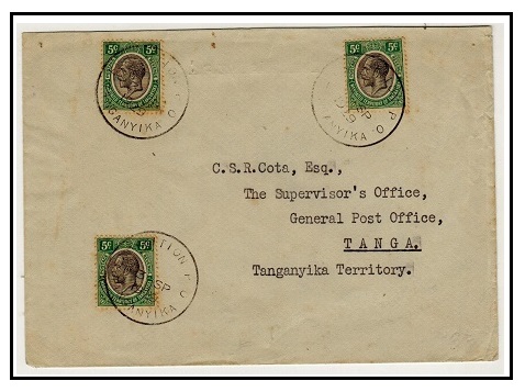 TANGANYIKA - 1929 15c rate local cover used at EXHIBITION P.O.