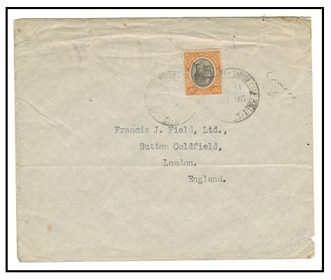 TANGANYIKA - 1931 20c rate cover to UK used at CAMP POST OFFICE.