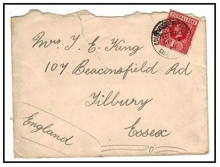 SIERRA LEONE - 1914 1d rate cover (faults) to UK used at BOIA YONNIE TRAVELLING POST OFFICE.