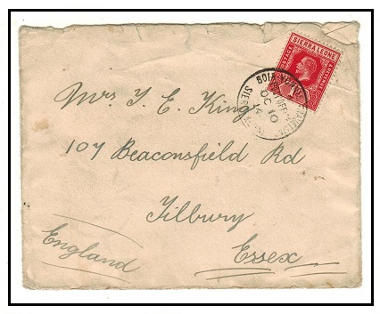 SIERRA LEONE - 1914 1d rate cover to UK used at BOIA YONNIE TRAVELLING POST OFFICE.