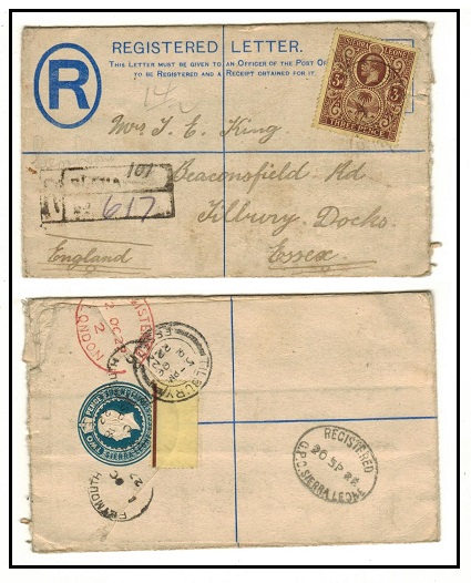 SIERRA LEONE - 1922 use of 2d blue RPSE to UK uprated at BLAMA.  H&G 3.